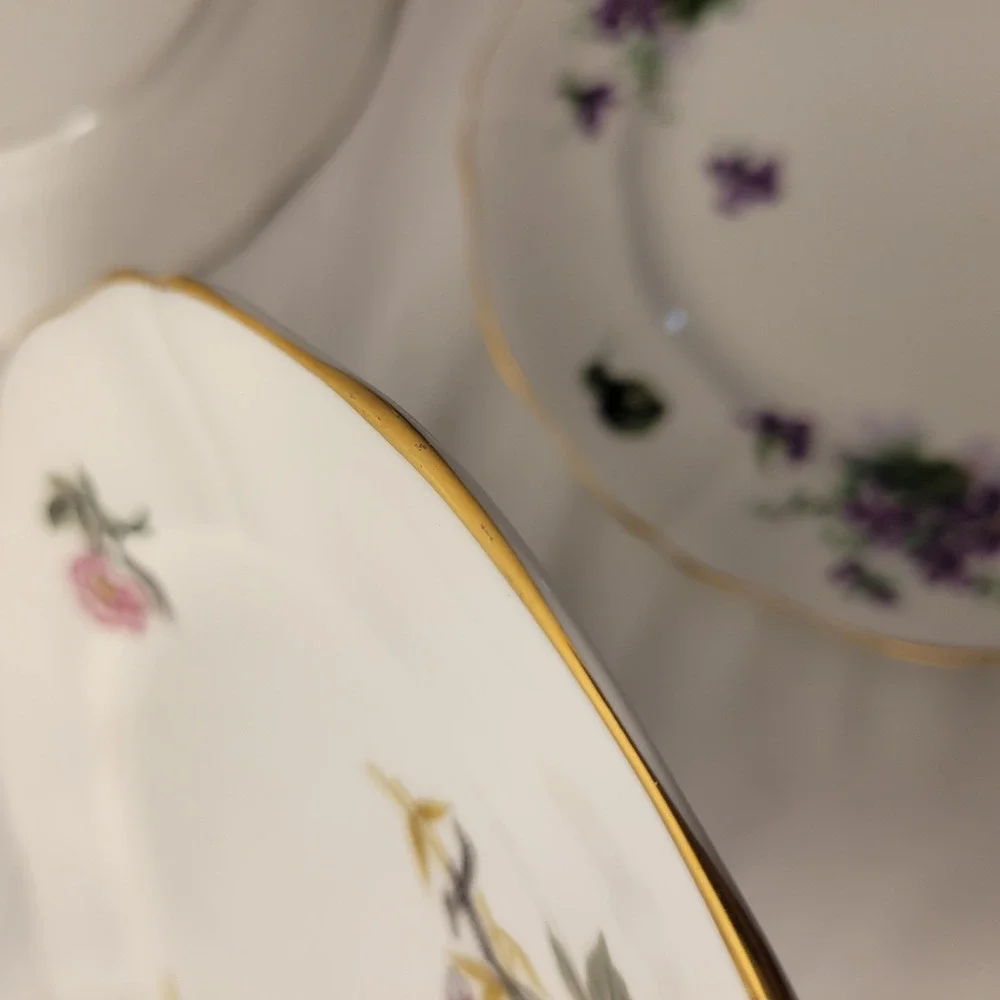 Adderley Salad Plates‎ Women White Floral Gold Rim Fine Bone China Set of 4